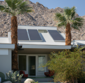 Illustration of a sustainable and eco-friendly home for sale in Desert Hot Springs.