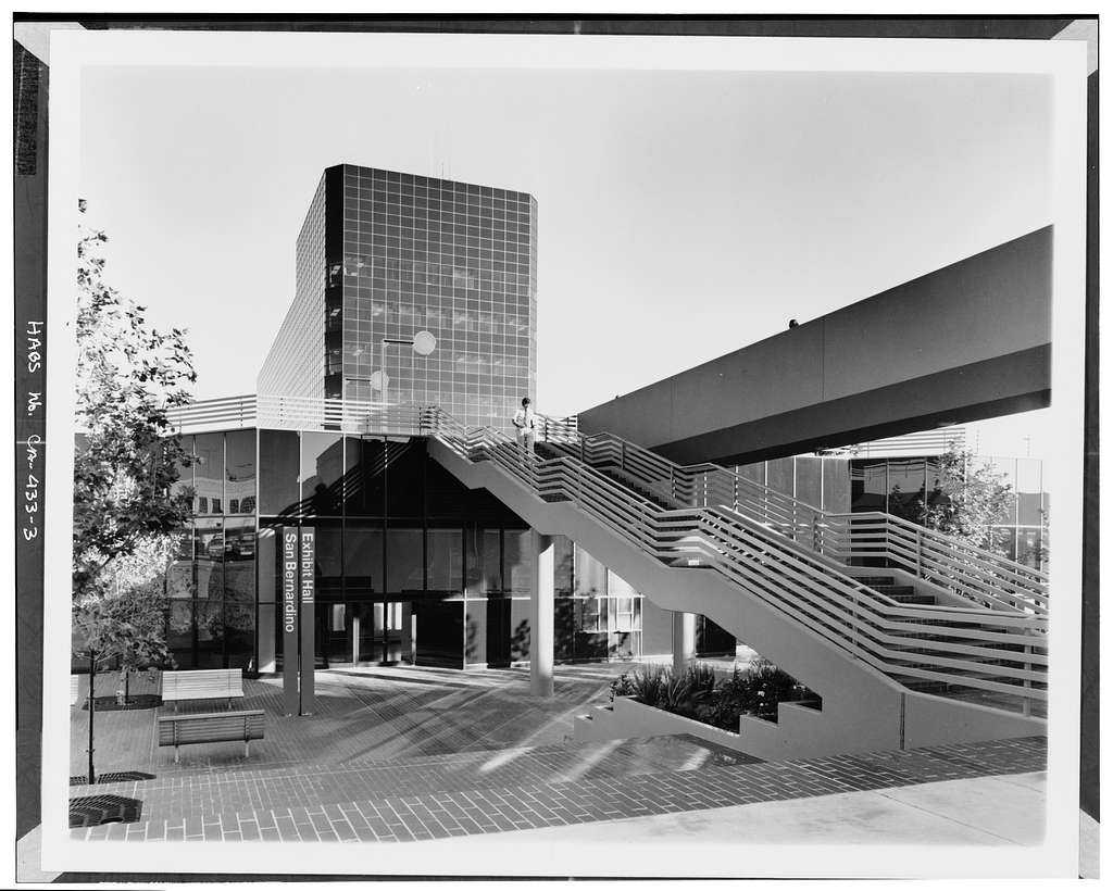 modern building with bridges in black and white