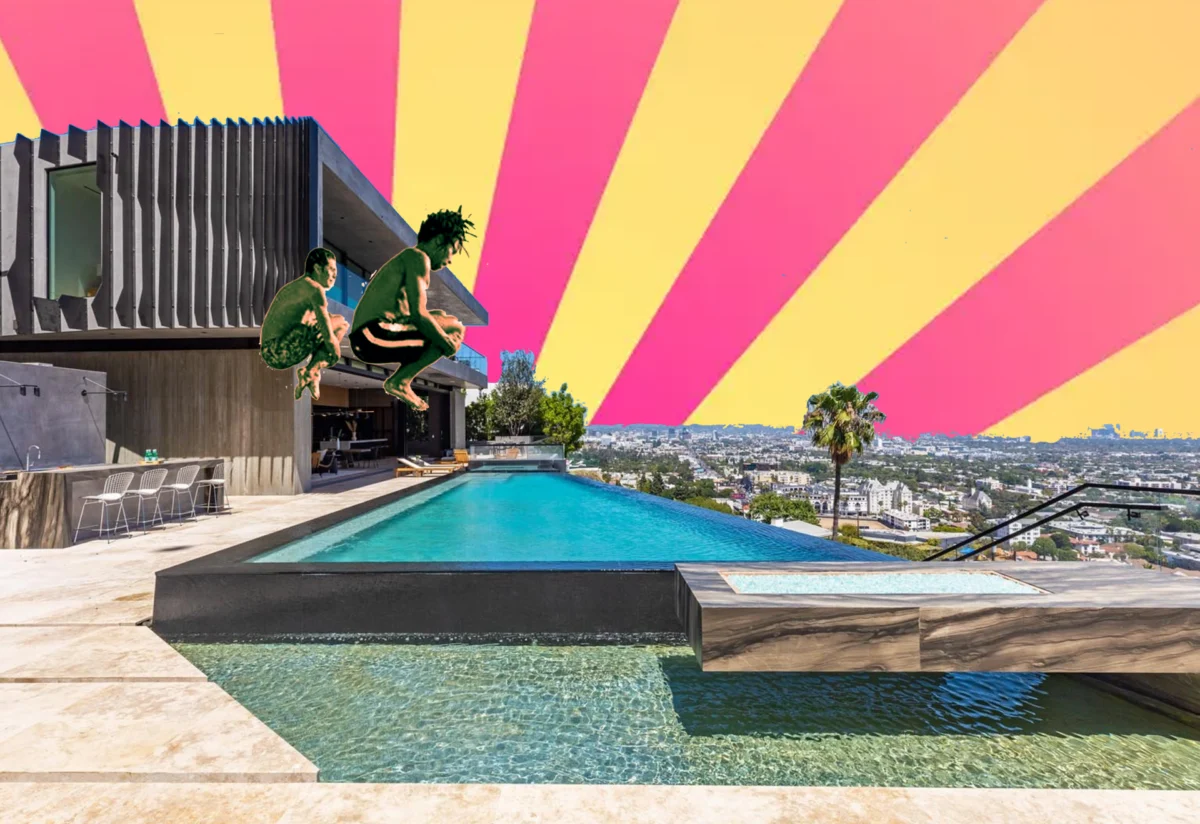 a pool with people in the air