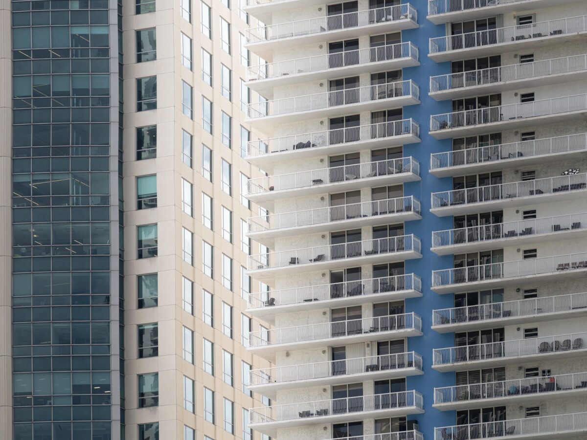 Modern luxury condominium building at Palm Meridian in Los Angeles