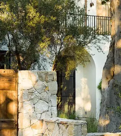 a stone wall and a door