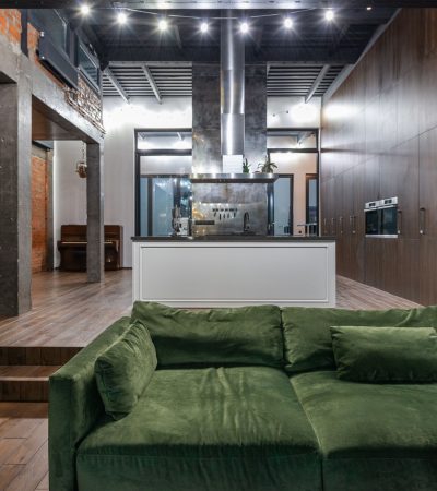 Modern live work loft interior in Los Angeles with industrial architectural details and natural lighting