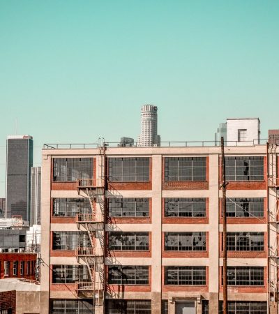 Modern loft-style apartment building in Barker Block, Los Angeles downtown historic district
