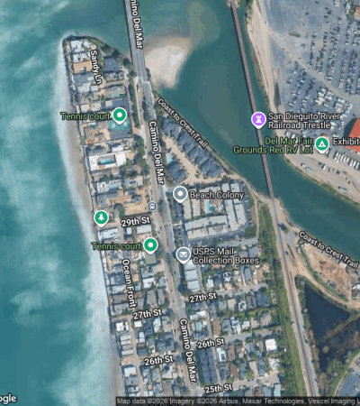 Upscale beachfront real estate in Del Mar, CA with ocean views and modern architecture