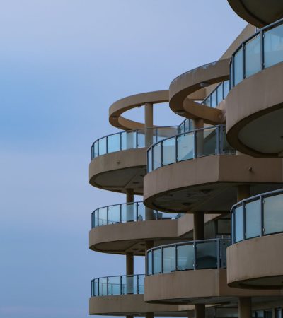 Modern luxury condominium building in Beverly Hills, California showcasing contemporary architecture and upscale residential