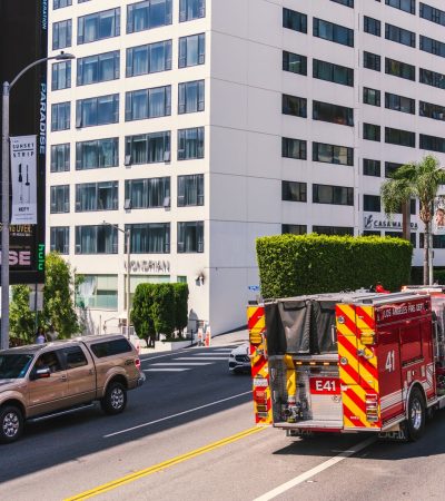 Luxury condo building at Beverly Spalding in Los Angeles, featuring modern architecture and upscale residential design