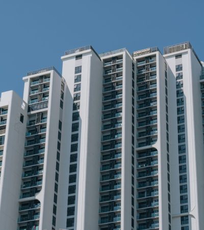 Modern luxury condominium building in Brentwood, Los Angeles showcasing contemporary architecture and upscale residential des