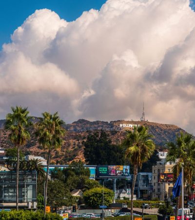 Modern luxury condominium building in West Hollywood's Center City neighborhood with contemporary architecture and urban land