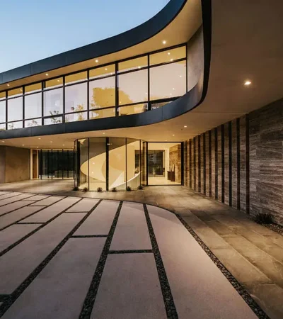 a building with a curved roof