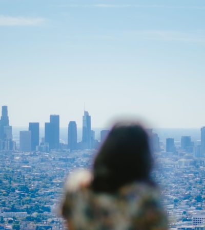 Modern downtown Los Angeles skyline with luxury high-rise residential buildings and urban architecture