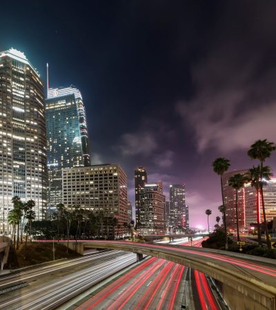 Modern luxury condominium building in downtown Los Angeles featuring contemporary architecture and urban sophistication
