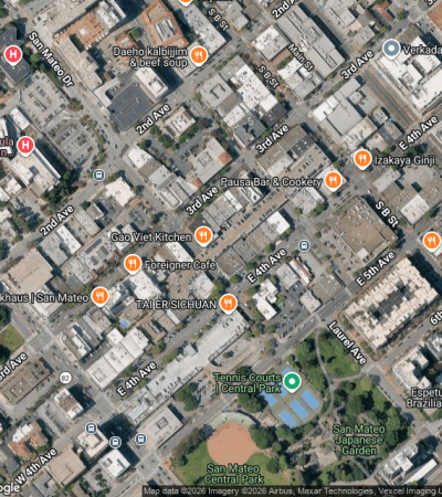 Upscale downtown San Mateo real estate with modern architecture and urban amenities