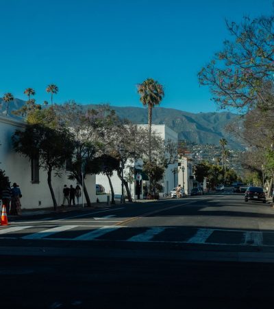 Modern downtown Santa Barbara luxury condominium with urban architecture and city views