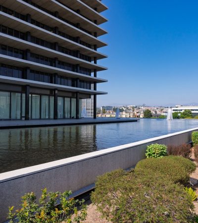 Modern luxury condominium building in Encino, Los Angeles showcasing contemporary architecture and upscale residential design