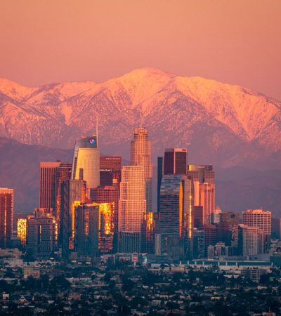 Modern downtown Los Angeles luxury rental building with contemporary architecture and urban skyline views