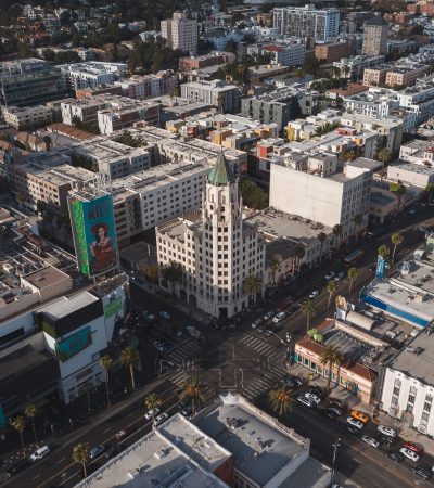 Luxury high-rise condominium tower in Hollywood, Los Angeles featuring elegant architectural design