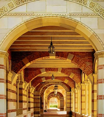 UCLA a hallway with a ceiling and arches