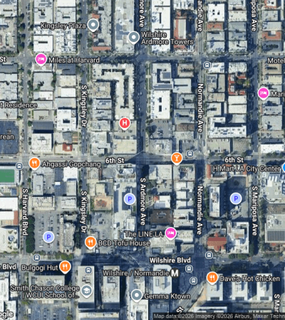 Modern apartment building in Koreatown, Los Angeles showcasing luxury rental properties
