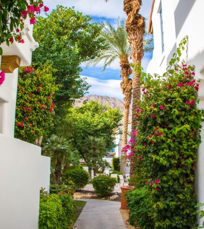 Upscale La Quinta luxury home with desert landscape and mountain views in Southern California