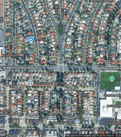 Luxury residential neighborhood in Leimert Park, Los Angeles showcasing elegant homes and tree-lined streets