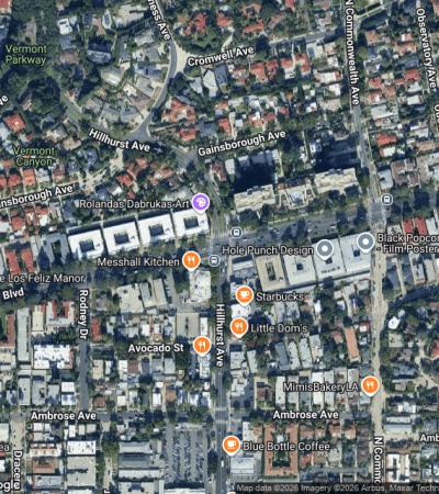 Modern luxury residential towers in Los Feliz, Los Angeles featuring contemporary architecture and urban skyline views