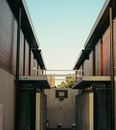 Modern luxury condominiums in Santa Barbara's Lower State real estate corridor with urban architecture and street-level retai