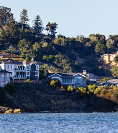 Luxury waterfront real estate in Marina Park, Redwood City with modern architecture and bay views