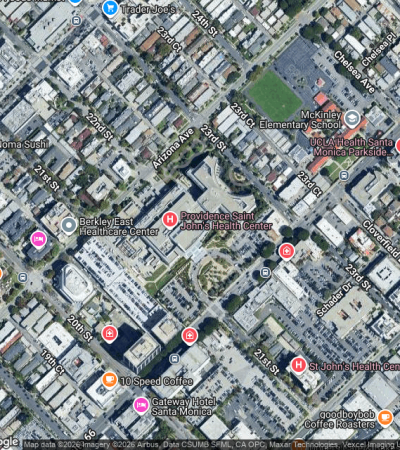 Luxury residential street in Mid City Santa Monica with modern homes and tree-lined neighborhood