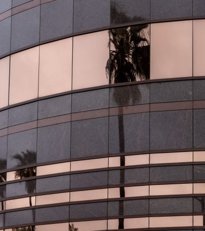 Luxury oceanfront high-rise building Ocean Towers in Los Angeles with modern architecture and ocean views