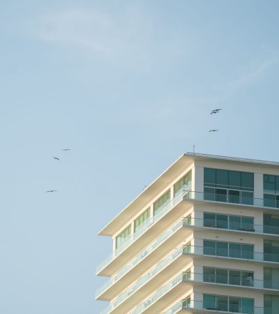 Modern luxury condominium building Ocean Towers in Los Angeles with ocean views and contemporary architecture
