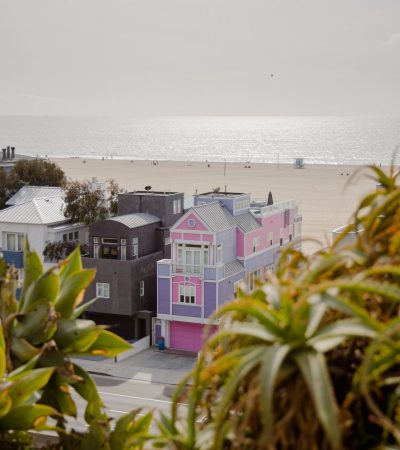 Beautiful residential street in Pico neighborhood Santa Monica with luxury homes and tree-lined architecture