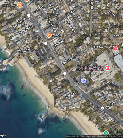 Luxury home exterior in South Laguna Beach with ocean views and modern architecture