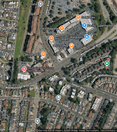 Luxury residential neighborhood in Westborough, South San Francisco, featuring elegant homes and tree-lined streets