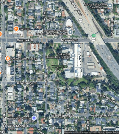 Upscale residential neighborhood in Woodbridge Park, Los Angeles featuring modern luxury homes